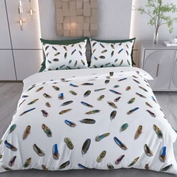 Lenjerie de pat dubla Super King (EU) (IT), 3 piese, L'essentiel Maison, Posay, Bumbac;Poliester, Alb / Albastru inchis / Maro imagine