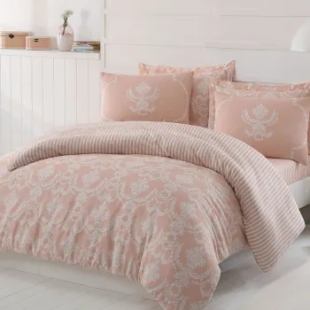 Lenjerie de pat dubla Super King (EU) (IT), 3 piese, L'essentiel Maison, Pure, Pulbere / Alb imagine