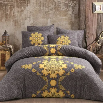 Lenjerie de pat dubla Super King (EU) (IT), 3 piese, L'essentiel Maison, Saltanat, Galben / Antracit imagine