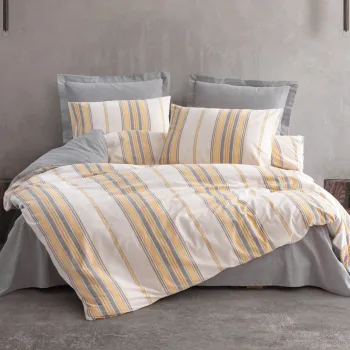 Lenjerie de pat dubla Super King (EU) (IT), 3 piese, L'essentiel Maison, Tribus, Yellow / Grey / White imagine