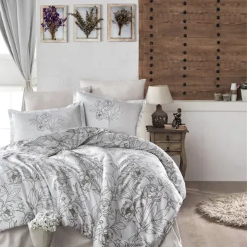 Lenjerie de pat dubla Super King (EU) (IT), 3 piese, L'essentiel Maison, Tuluna v1, Bumbac Satinat, Gri/Alb imagine