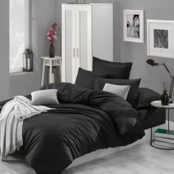 Lenjerie de pat dubla Super King (EU) (IT), Fresh Color - Black, Mijolnir, Bumbac Ranforce imagine