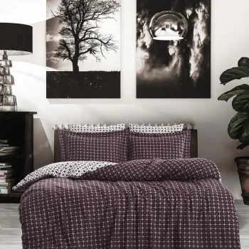 Lenjerie de pat dubla Super King (EU) (IT), L'essentiel Maison, Camicia, Maroon / White imagine