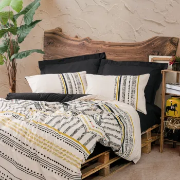 Lenjerie de pat dubla Super King (EU) (IT), L'essentiel Maison, Elvira, Negru / Alb / Auriu imagine