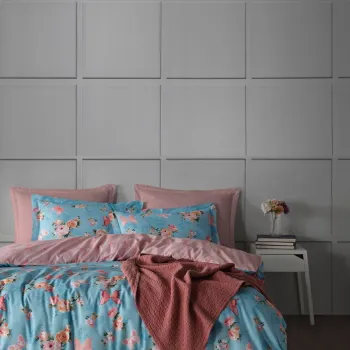 Lenjerie de pat dubla Super King (EU) (IT), L'essentiel Maison, Flower, Pulbere / Alb imagine