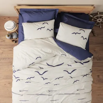 Lenjerie de pat dubla Super King (EU) (IT), L'essentiel Maison, Larum, Albastru inchis/Alb imagine