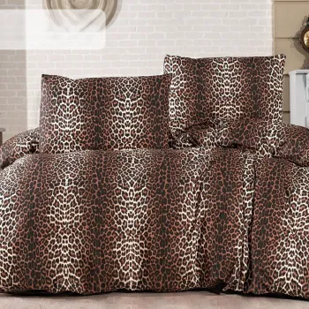 Lenjerie de pat dubla Super King (EU) (IT), L'essentiel Maison, Leopard, Maro / Crem / Negru imagine