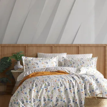 Lenjerie de pat dubla Super King (EU) (IT), L'essentiel Maison, May, Albastru inchis / Maro / Galben imagine