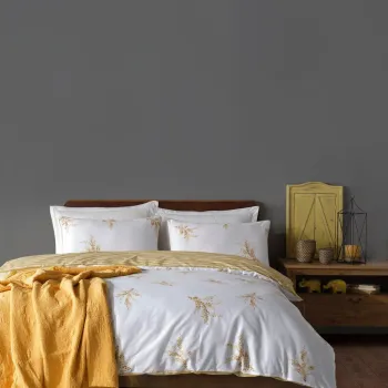 Lenjerie de pat dubla Super King (EU) (IT), L'essentiel Maison, Meltem, Alb / Galben imagine