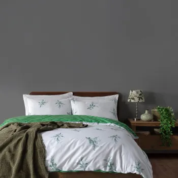 Lenjerie de pat dubla Super King (EU) (IT), L'essentiel Maison, Meltem, Alb/Verde imagine