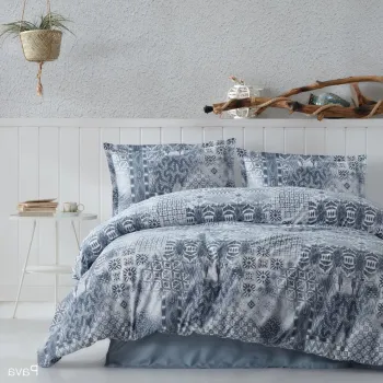 Lenjerie de pat dubla Super King (EU) (IT), L'essentiel Maison, Pava v1, Bumbac Ranforce, Albastru/Alb imagine