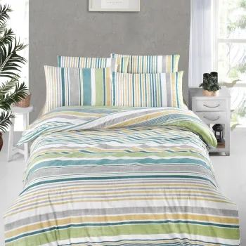 Lenjerie de pat dubla Super King (EU) (IT), L'essentiel Maison, Sanvi, Alb / Verde / Gri / Galben imagine