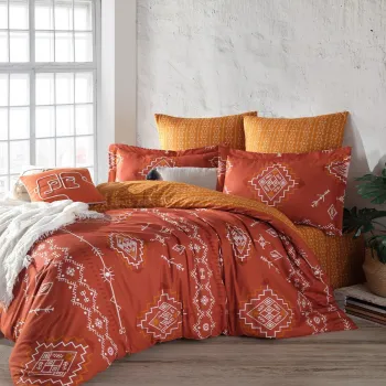 Lenjerie de pat dubla Super King (EU) (IT), L'essentiel Maison, Talas, Portocaliu/Alb imagine