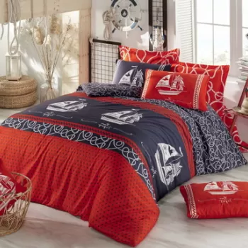 Lenjerie de pat dubla Super King (EU) (IT), Marine - Red, Pearl Home, Bumbac Ranforce imagine