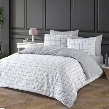 Lenjerie de pat dubla Super King (FR), 3 piese, L'essentiel Maison, Artus, Gri/Alb imagine