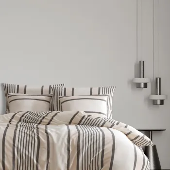 Lenjerie de pat dubla Super King (FR), 3 piese, L'essentiel Maison, Astana, Bumbac;Poliester, Bej/Negru imagine