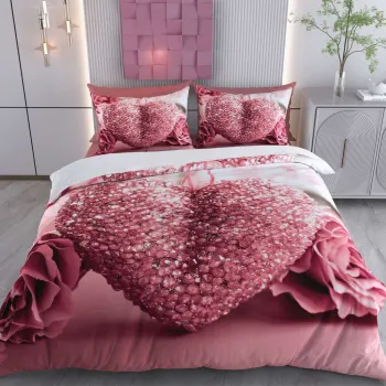 Lenjerie de pat dubla Super King (FR), 3 piese, L'essentiel Maison, Dream, Bumbac;Poliester, Trandafir praf / Alb imagine