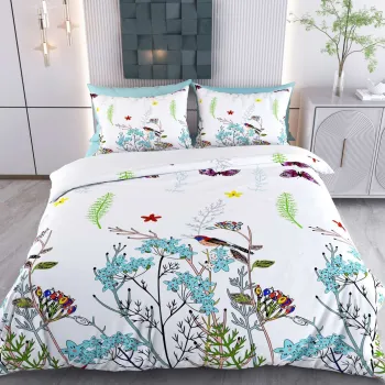 Lenjerie de pat dubla Super King (FR), 3 piese, L'essentiel Maison, Feronis, Bumbac;Poliester, Alb / Albastru / Verde / Galben / Rosu imagine