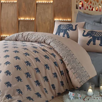 Lenjerie de pat dubla Super King (FR), 3 piese, L'essentiel Maison, Fil, 65% bumbac/35% poliester, Blue / Beige imagine