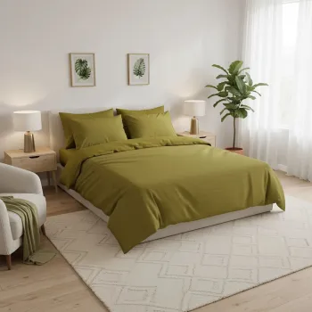 Lenjerie de pat dubla Super King (FR), 3 piese, L'essentiel Maison, Libby Kombin, Verde / Antracit imagine