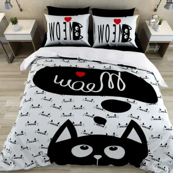 Lenjerie de pat dubla Super King (FR), 3 piese, L'essentiel Maison, Meow, Bumbac;Poliester, Multicolor imagine