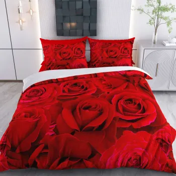 Lenjerie de pat dubla Super King (FR), 3 piese, L'essentiel Maison, Rabella, Bumbac;Poliester, Rosu imagine