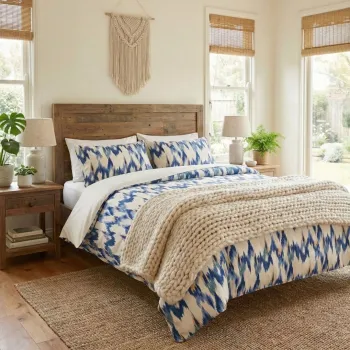 Lenjerie de pat dubla Super King (FR), 3 piese, L'essentiel Maison, Sapphire, Albastru/Alb imagine