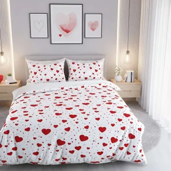 Lenjerie de pat dubla Super King (FR), 3 piese, L'essentiel Maison, Serita, Bumbac;Poliester, Alb/Rosu imagine