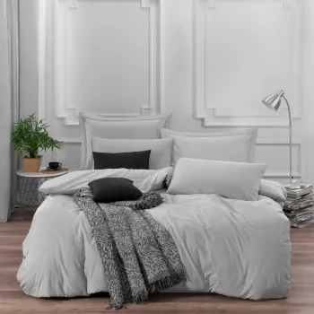 Lenjerie de pat dubla Super King (FR), 3 piese, L'essentiel Maison, Solid, Gri imagine