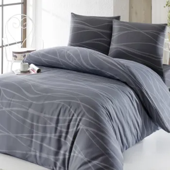 Lenjerie de pat dubla Super King (FR), 3 piese, L'essentiel Maison, Verda, 65% bumbac/35% poliester, Gri imagine