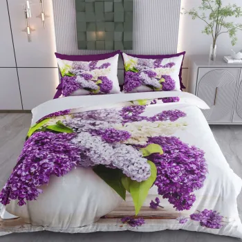 Lenjerie de pat dubla Super King (FR), 3 piese, L'essentiel Maison, Wildflowers, Bumbac;Poliester, Alb/Mov/Verde imagine