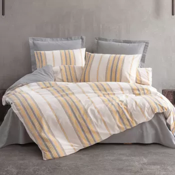 Lenjerie de pat dubla Super King (FR), 3 piese, Tribus - Yellow, Cotton Box, 50% bumbac / 50% poliester imagine