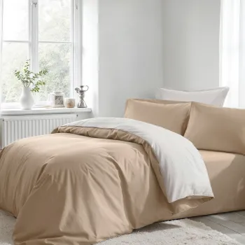 Lenjerie de pat dubla Super King (FR), L'essentiel Maison, Beige, Alb, Bej/Alb imagine