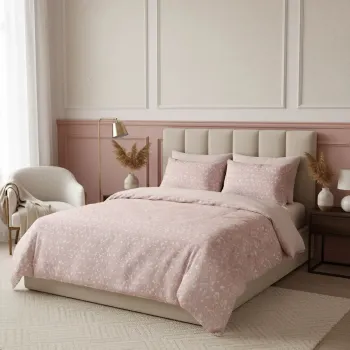 Lenjerie de pat dubla Super King (FR), L'essentiel Maison, Emma Kombin, Somon/Alb imagine