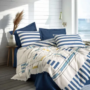 Lenjerie de pat dubla Super King (FR), L'essentiel Maison, Lunox, Albastru inchis imagine