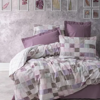 Lenjerie de pat dubla Super King (FR), L'essentiel Maison, Maro, Roz Padure / Alb / Mov / Maro imagine