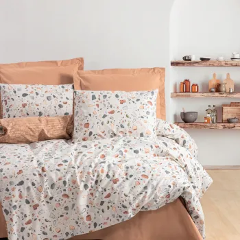 Lenjerie de pat dubla Super King (FR), L'essentiel Maison, Oniks, Caramel / White imagine