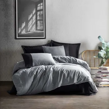 Lenjerie de pat dubla Super King (FR), L'essentiel Maison, Plain, Gri/Negru imagine