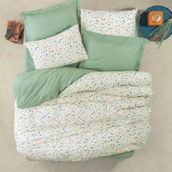 Lenjerie de pat dubla Super King (FR), Lola - Green, Cotton Box, Bumbac Ranforce imagine