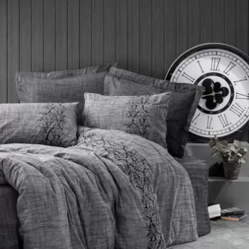 Lenjerie de pat dubla Super King (FR), Sooty - Grey, Cotton Box, Bumbac Ranforce imagine