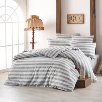 Lenjerie de pat dubla super king size, EnLora Home, 162ELR58444, 3 piese, amestec bumbac, alb/gri imagine