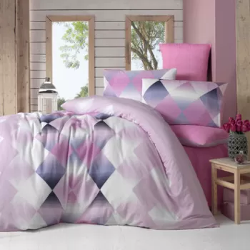 Lenjerie de pat dubla Super King (US) (ES), 3 piese, Petek - Pink, Victoria, 65% bumbac/35% poliester imagine