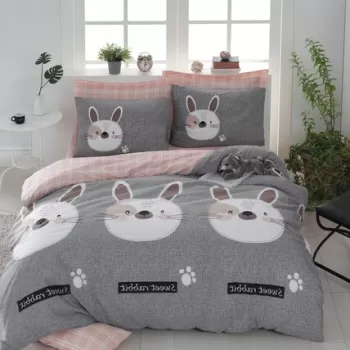 Lenjerie de pat dubla, Tavsanc?k - Light Brown, Grey, Roz, Burete Acasa, 65% bumbac/35% poliester imagine