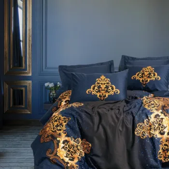 Lenjerie de pat dubla, Tutsu - Dark Blue, Cotton Box, Bumbac Satinat imagine