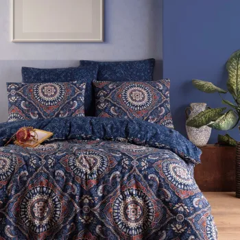 Lenjerie de pat dubla, Varak - Dark Blue, EnLora Home, 65% bumbac/35% poliester imagine