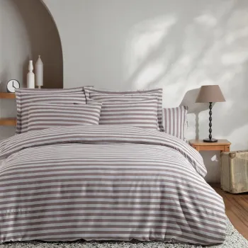 Lenjerie de pat dubla, Water Yollu Saten - Brown, EnLora Home, 70% bumbac/30% poliester imagine