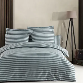 Lenjerie de pat dubla, Water Yollu Saten - Green, EnLora Home, 70% bumbac/30% poliester imagine