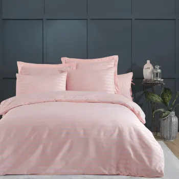 Lenjerie de pat dubla, Water Yollu Saten - Powder, EnLora Home, 70% bumbac/30% poliester imagine