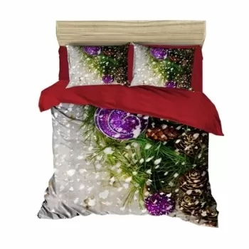 Lenjerie de pat dubla Xmas-409, Pearl Home, 3 piese, amestec bumbac, multicolor imagine