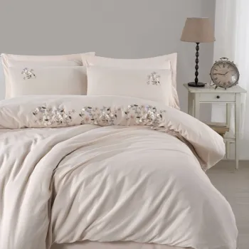 Lenjerie de pat dubla, Zenda - Beige, Saheser, Bumbac imagine